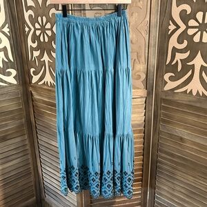 Double D Ranch Teal Maxi Tiered Eyelet Maxi Skirt